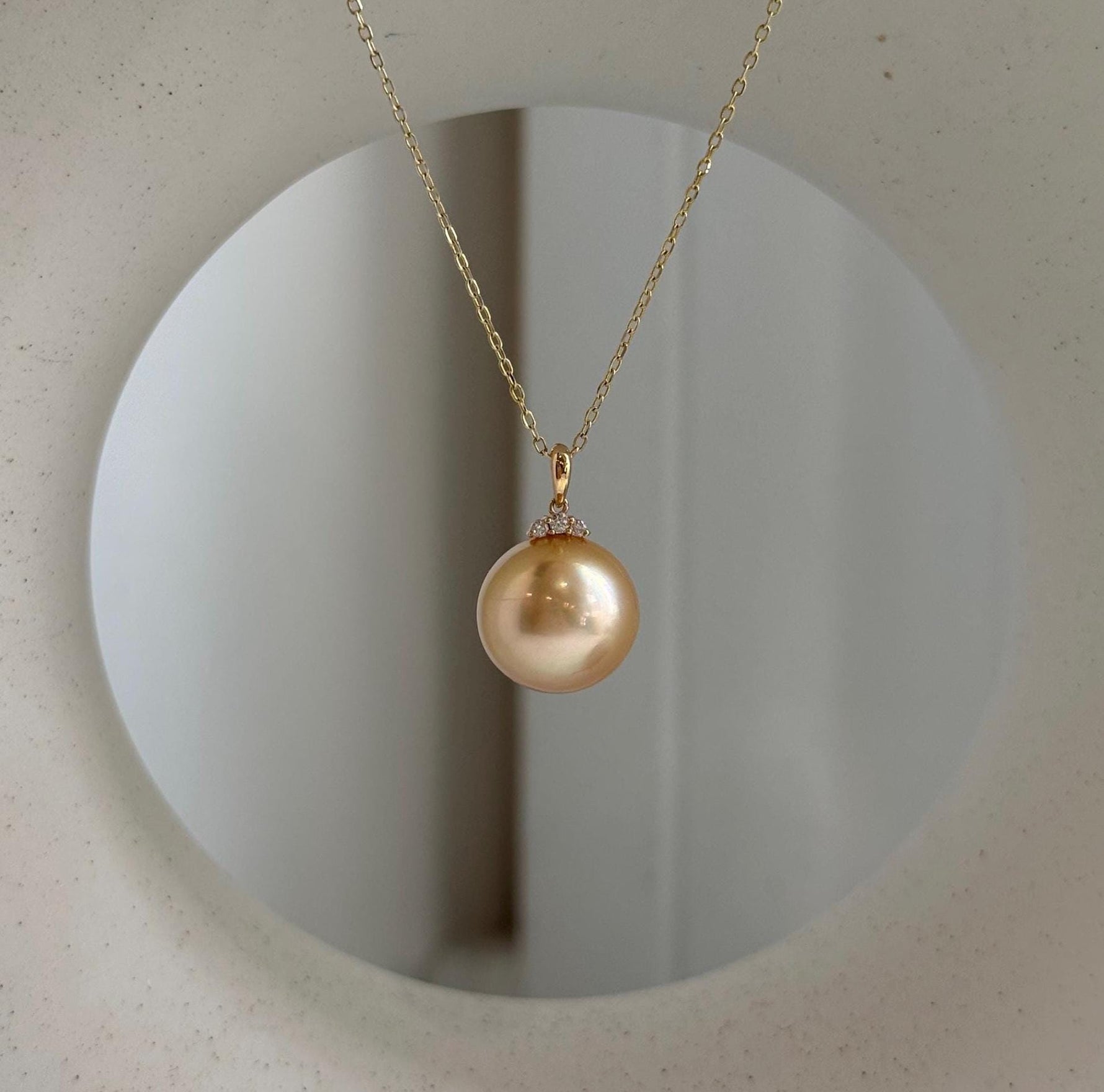 18K real gold 12.3mm South Sea deep tea gold pearl pendant with mirror luster