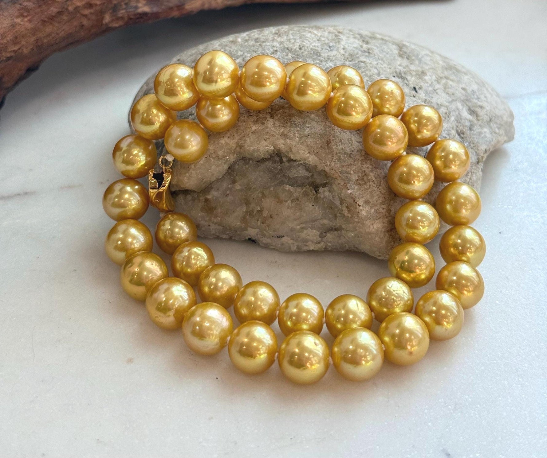 Elly’s 10.1–11mm Edison Deep Tea Golden Pearl Necklace | 39 Genuine Freshwater Pearls | Mirror Luster | 17.1” | S925 Silver