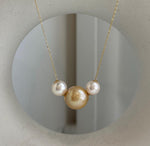 18K gold pearl floating pendant with three saltwater pearls