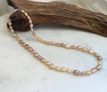 Elly’s 5.6-9mm Freshwater Peach Rose Gold Keshi Pearl Necklace Choker | Extreme Mirror Luster | Hand Knotted | 19.7” | S925 Silver
