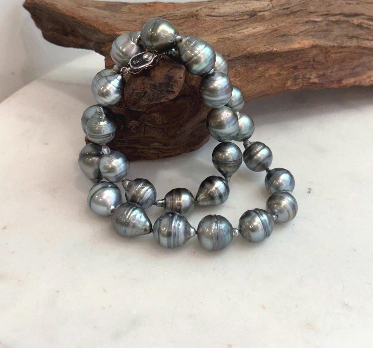 17.8 inch Tahitian black pearl necklace with S925 silver clasp