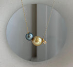 Double Tahitian and South Sea deep golden pearl floating pendant