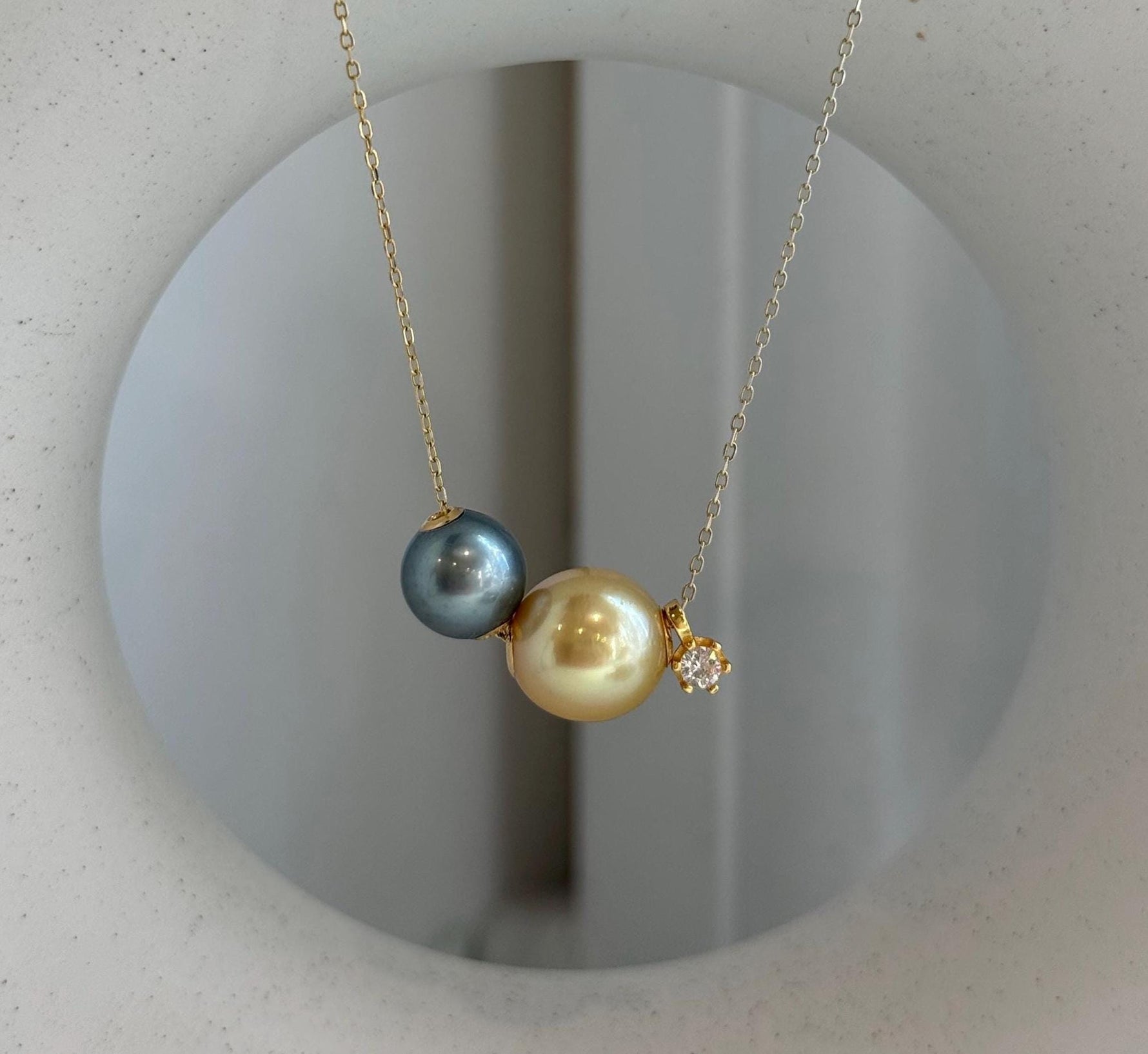 Double Tahitian and South Sea deep golden pearl floating pendant