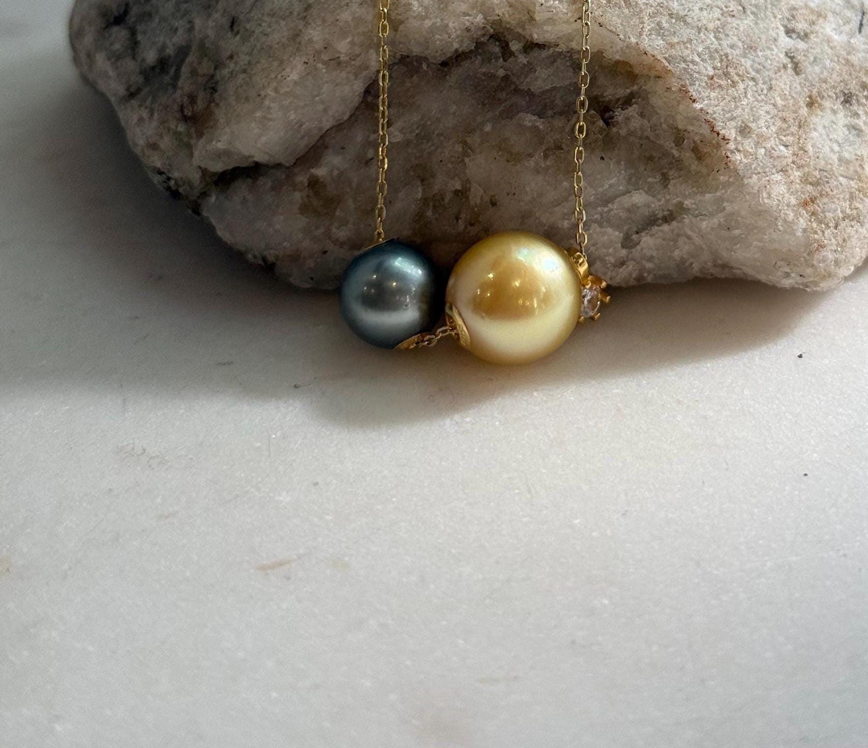 Luxury two pearl floating necklace with S925 silver chain