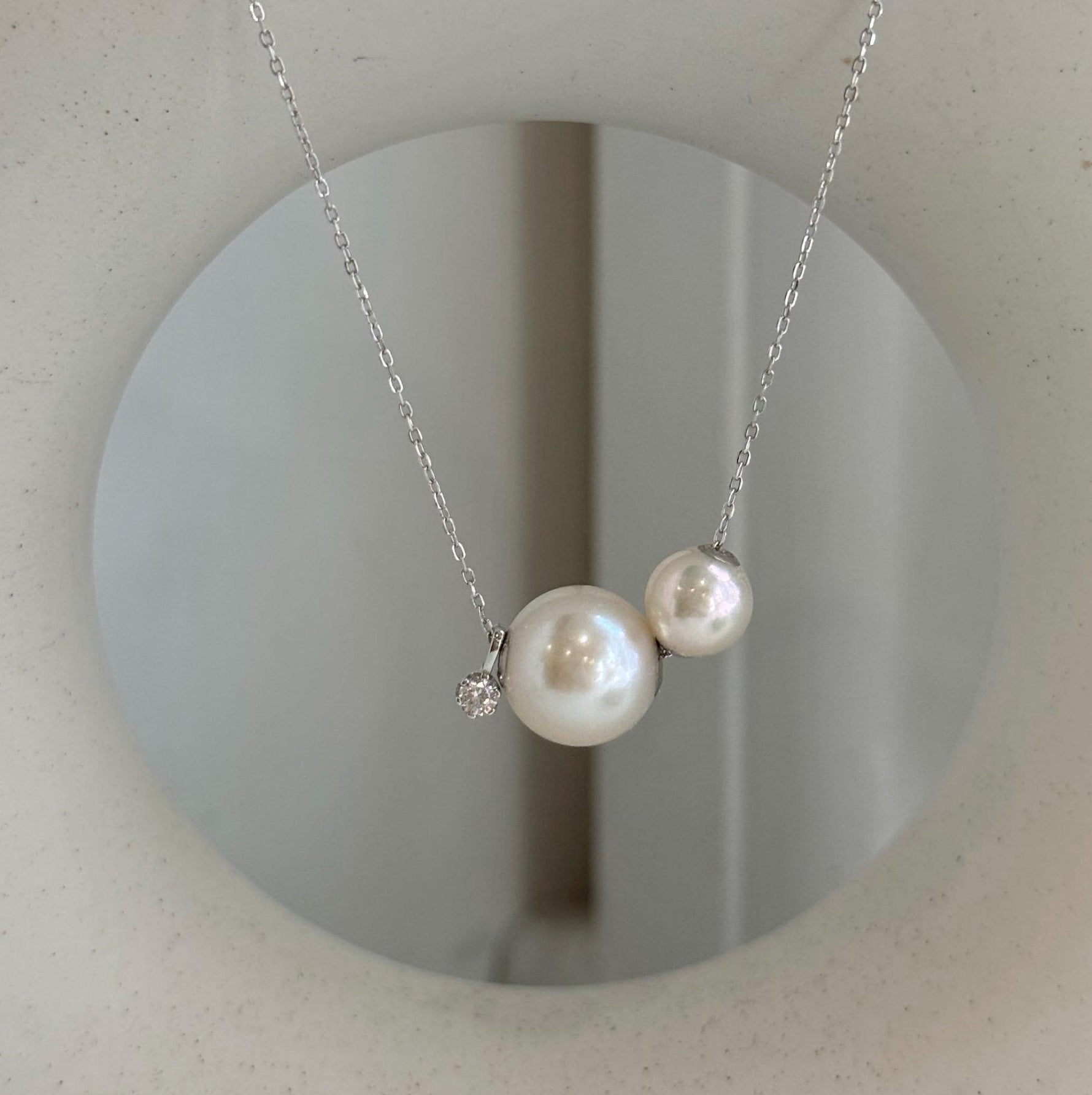 Double Akoya and Edison pearl floating pendant with 18K gold accents