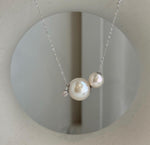 White Akoya and golden Edison double pearl floating pendant