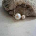 Elegant two pearl floating pendant with S925 silver chain