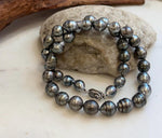 Elly’s 8–10mm Tahitian Platinum Black Pearl Necklace | 37 Genuine Saltwater Pearls | Mirror Luster | Hand Knotted | 16.7” | S925 Silver