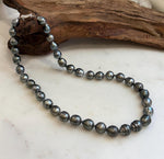 Tahitian platinum black pearl necklace with 37 genuine saltwater pearls