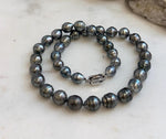 Hand knotted Tahitian black pearl strand necklace with S925 silver clasp
