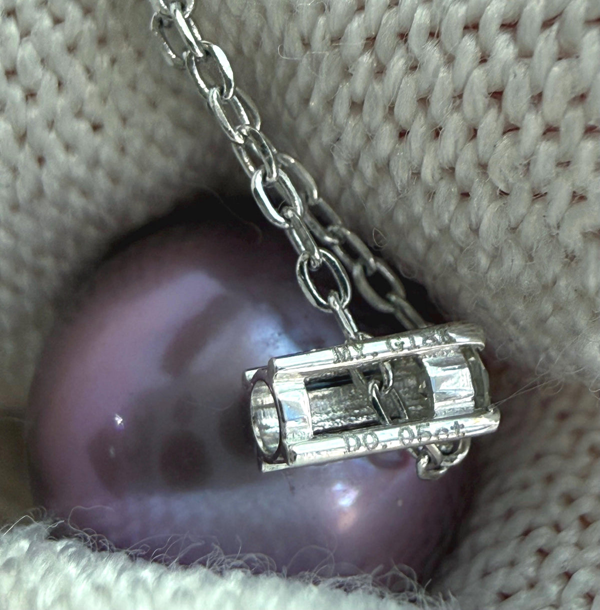 Luxury Edison purple pearl pendant featuring real diamond, Au750 18K gold and S925 sterling silver chain.