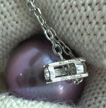 Luxury Edison purple pearl pendant featuring real diamond, Au750 18K gold and S925 sterling silver chain.
