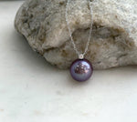 Real diamond and solid 18K gold pearl pendant featuring a rich purple 11mm Edison freshwater pearl.