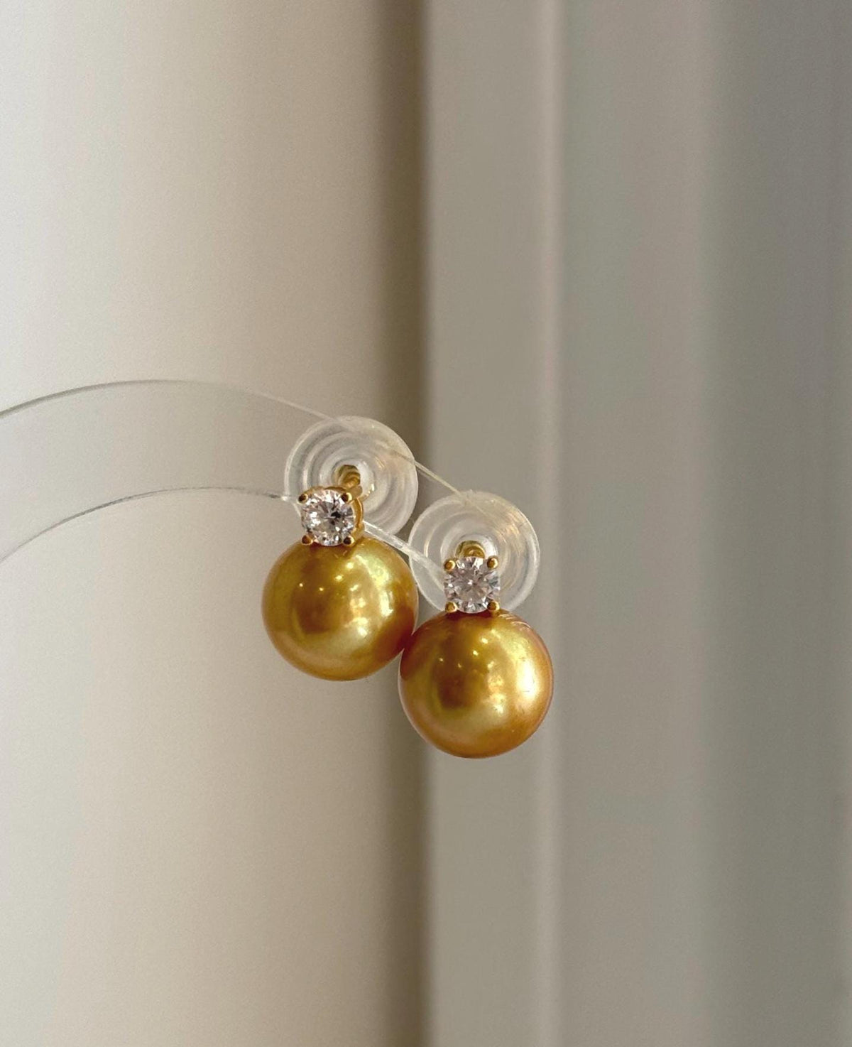 Genuine golden freshwater pearl earrings with extreme mirror luster, ideal as an elegant jewelry gift.