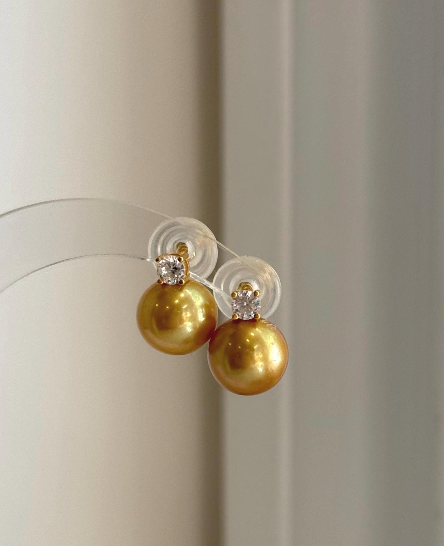 Genuine golden freshwater pearl earrings with extreme mirror luster, ideal as an elegant jewelry gift.
