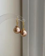 Extreme luster 12mm freshwater pearl earrings set on S925 sterling silver hooks