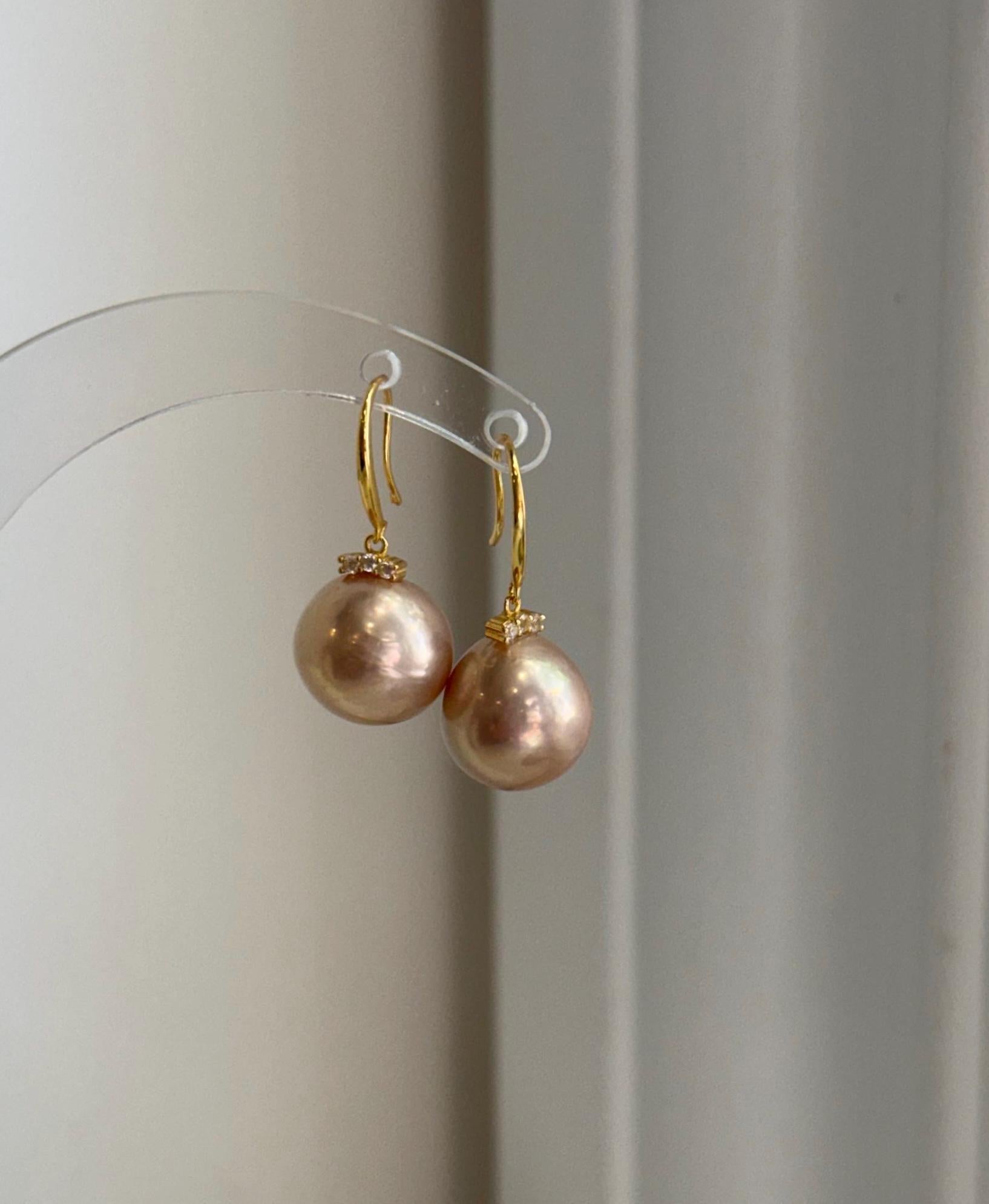 Extreme luster 12mm freshwater pearl earrings set on S925 sterling silver hooks