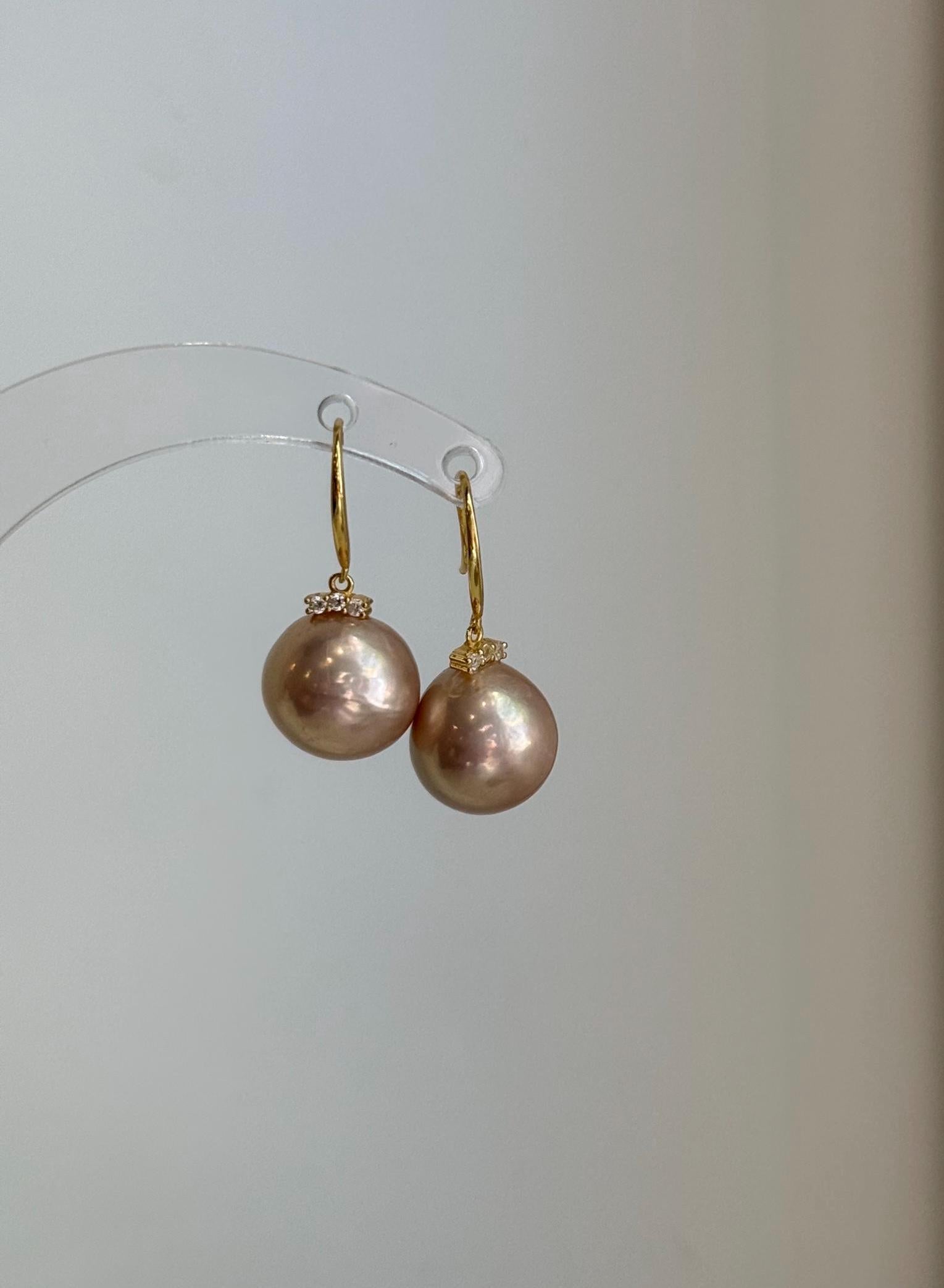 Elegant rose champagne Edison pearl hook earrings, a beautiful pearl jewelry gift.
