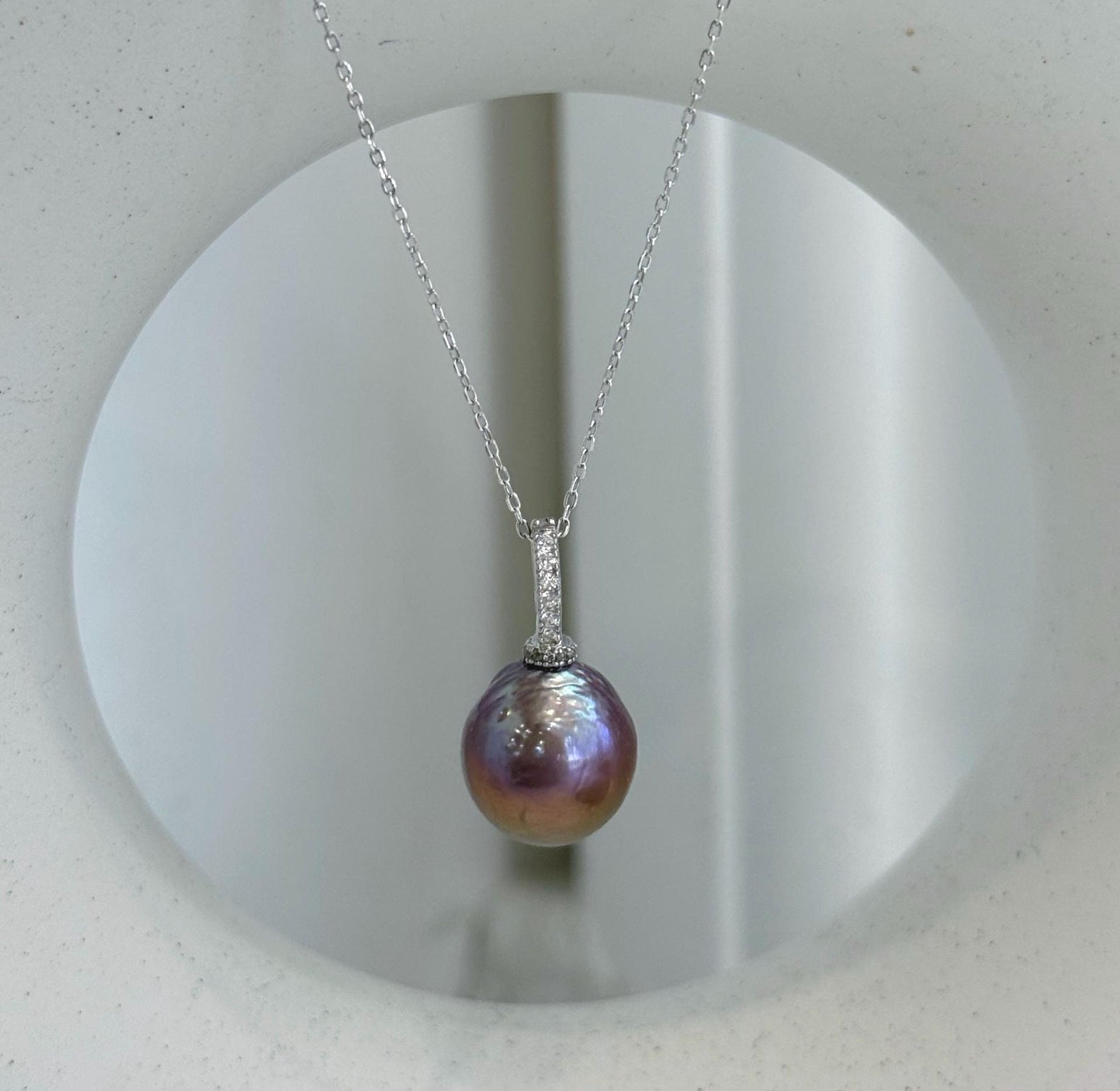 12.8×13.6mm rose purple gold Edison pearl pendant with S925 sterling silver setting.