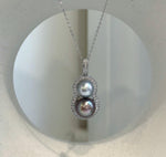 Double Tahitian pearl gourd pendant with 8.5–10.3mm genuine saltwater pearls and S925 sterling silver.