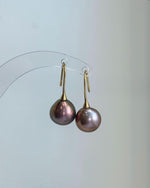Large 12.6mm freshwater pearl drop earrings with elegant hook design, measuring approximately 2.8cm high.