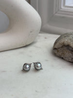 Elly’s genuine 8.8mm saltwater Akoya pearl earrings, an elegant blue silver pearl jewelry gift.
