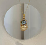Double South Sea golden and Tahitian pearl gourd pendant in S925 sterling silver