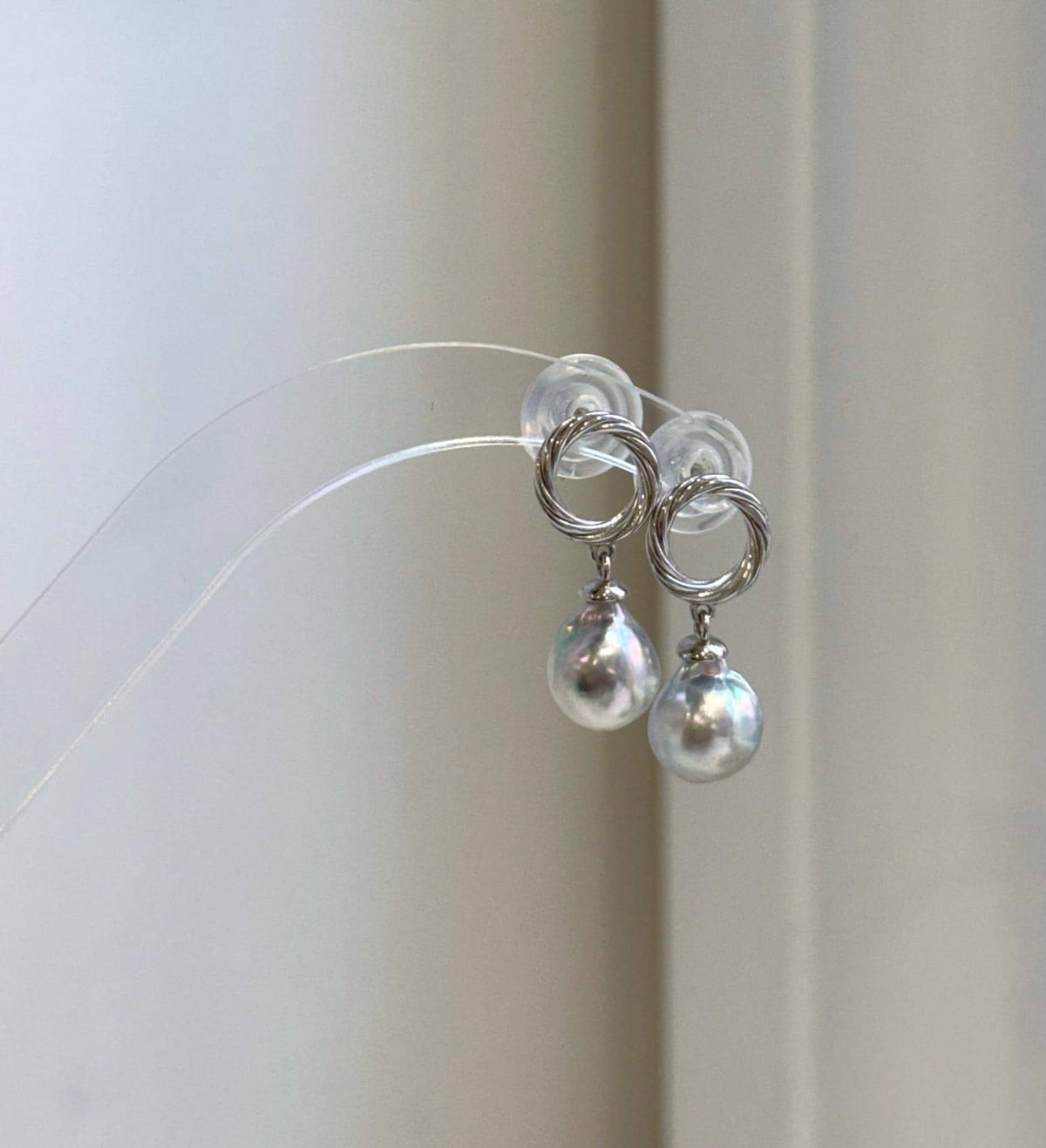 Blue silver Akoya pearl drop earrings with extreme mirror-like luster and sterling silver