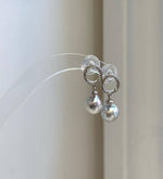 Blue silver Akoya pearl drop earrings with extreme mirror-like luster and sterling silver