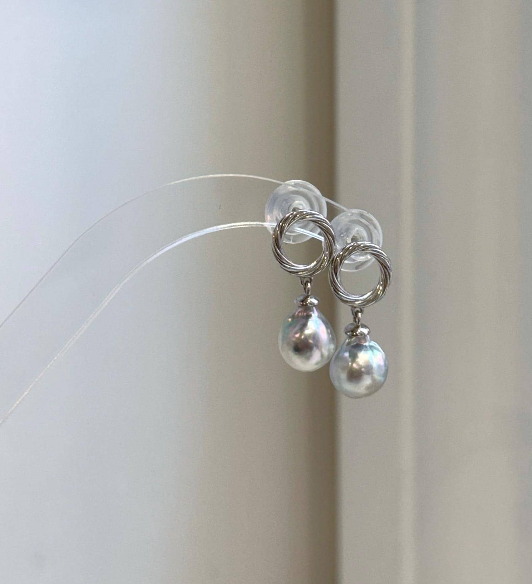 Blue silver Akoya pearl drop earrings with extreme mirror-like luster and sterling silver