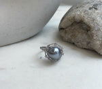 Minimalist Tahitian platinum pearl adjustable ring for women