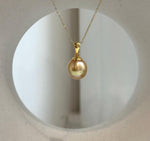 Elly’s 11.1mm South Sea deep tea gold pearl pendant with extreme luster and S925 sterling silver setting