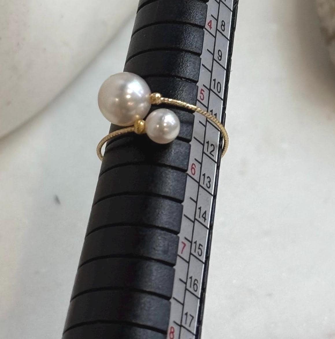 Genuine Japanese Akoya saltwater pearl adjustable engagement ring crafted in solid 18K Au750 gold with elegant fine jewelry design.