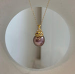 12.9mm metallic lavender rose Edison pearl pendant with brilliant mirror-like luster