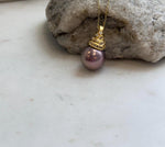 Large 12.9mm freshwater pearl pendant with lavender purple and rosy metallic overtones