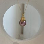 Elegant metallic lavender rose Edison pearl pendant with S925 sterling silver setting