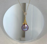 Lavender purple Edison pearl necklace pendant with extreme reflective mirror luster