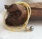 Elegant Tahitian and golden pearl drop necklace with S925 sterling silver details.