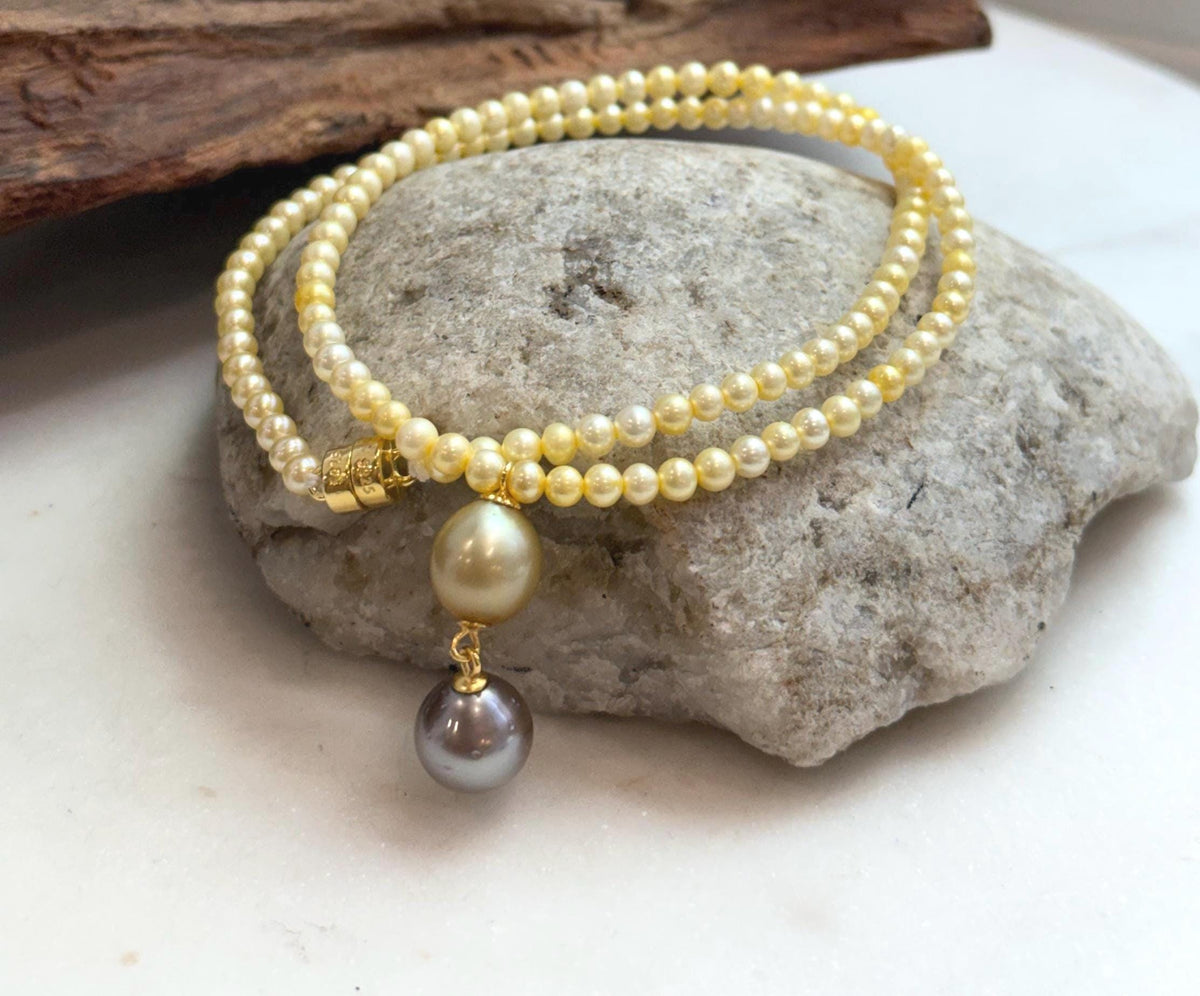 Elly’s 9.8–10.4mm Tahitian & South Sea Golden Pearl Drop Pendant | Golden Freshwater Pearl Necklace | 3cm | S925 Silver