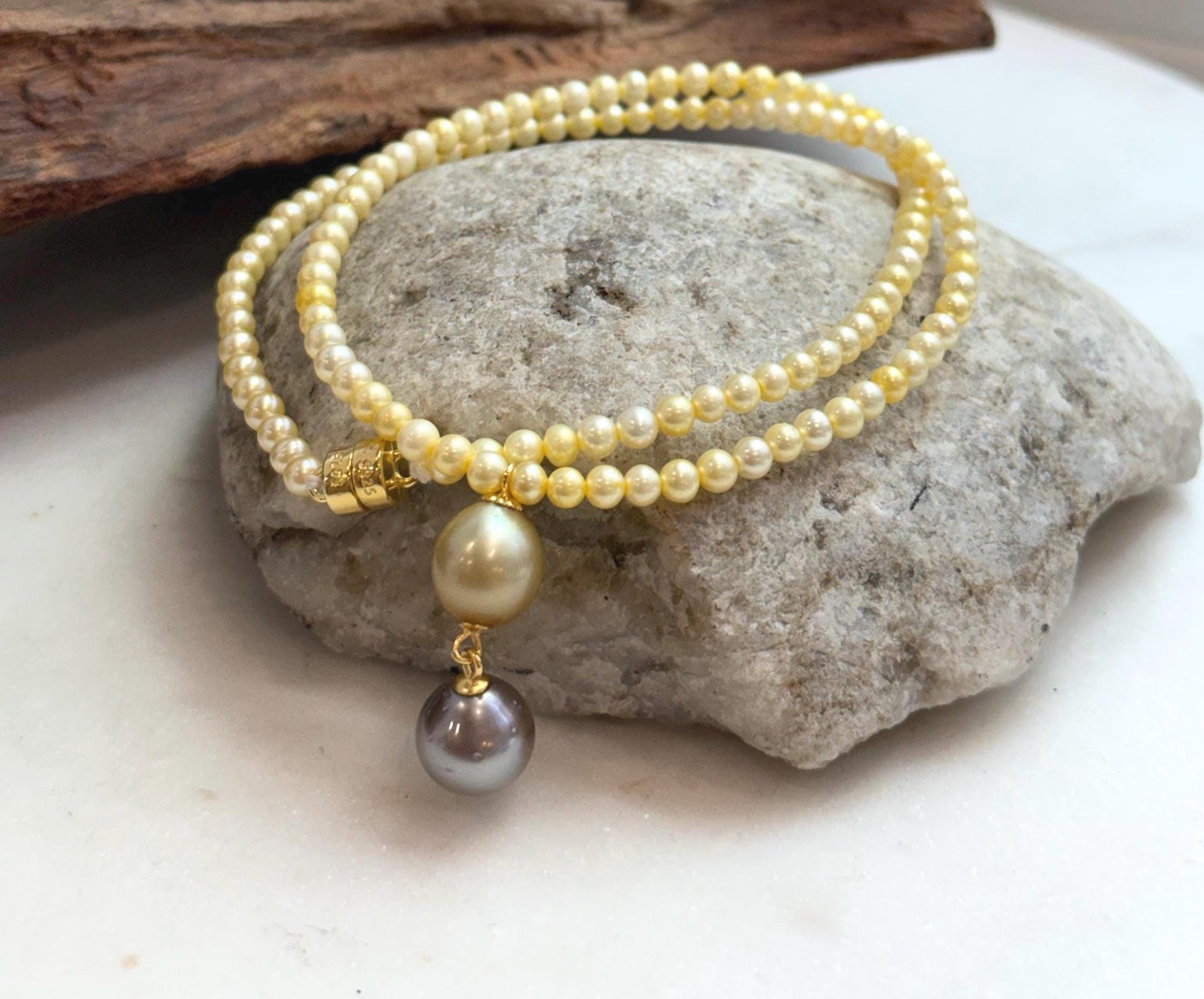 Elly’s 9.8–10.4mm Tahitian & South Sea Golden Pearl Drop Pendant | Golden Freshwater Pearl Necklace | 3cm | S925 Silver