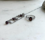 Natural deep red garnet gemstone pendant and ring set in S925 sterling silver