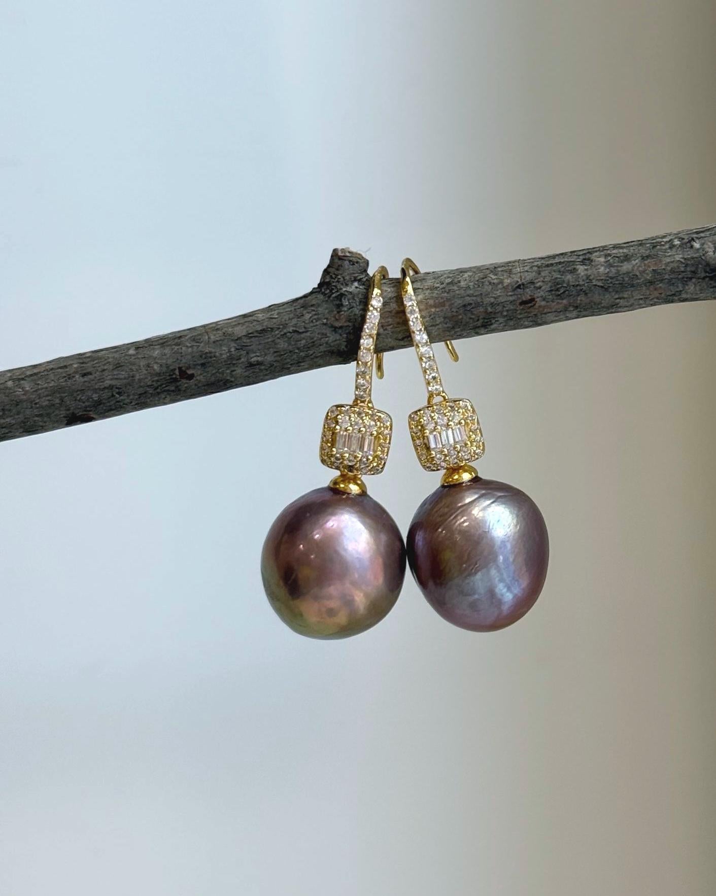 Genuine freshwater Edison pearl earrings featuring rare rose gold lavender color and beautiful mirrored shine.