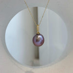 Large 13.6mm genuine freshwater Edison pearl pendant in a beautiful lavender rose color.