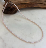 Elly’s Pale Pink Small Pearls Necklace Strand: Extreme luster mirrored,3.7-3.9mm, 17.7”, S925 silver necklace.