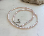 Elly’s Pale Pink Small Pearls Necklace Strand: Extreme luster mirrored,3.7-3.9mm, 17.7”, S925 silver necklace.