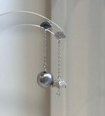 Platinum Tahitian pearl dangle earrings in S925 sterling silver