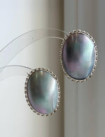 Huge blue iridescent ocean Mabe pearl earrings with extreme mirror luster