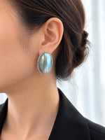 Huge 2.7×3.7cm blue ocean Mabe pearl earrings jewelry gift