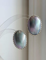 Statement blue Mabe pearl earrings with extreme high luster
