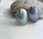 Oversized blue Mabe pearl earrings set in S925 sterling silver